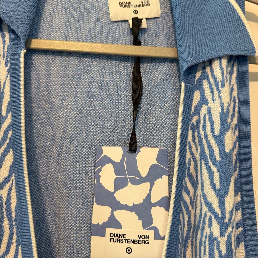 Diane Von Furstenberg Blue and White Patterned Wrap Dress
